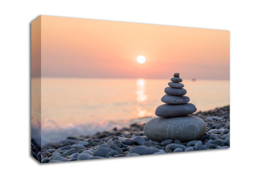 Zen Stones at sunset on the beach Canvas Wall Art