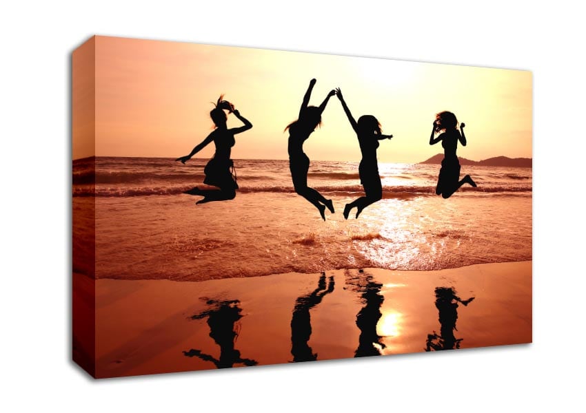 People jumping on the beach Canvas Wall Art