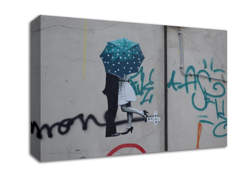 Kissing under the umbrella graffiti Canvas Wall Art