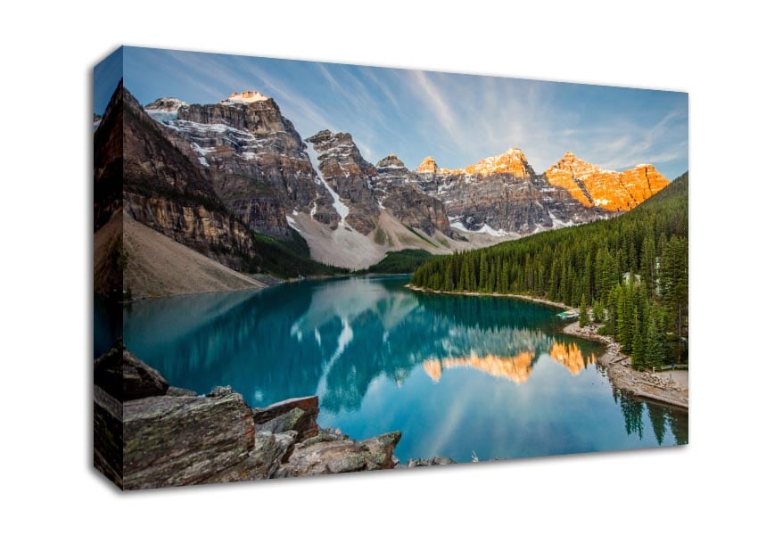 Crystal clear lake in the mountain range Canvas Wall Art