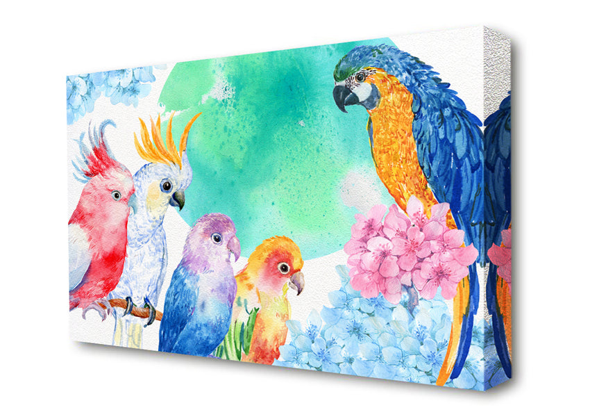 Array Of Watercolour Parrots Canvas Wall Art