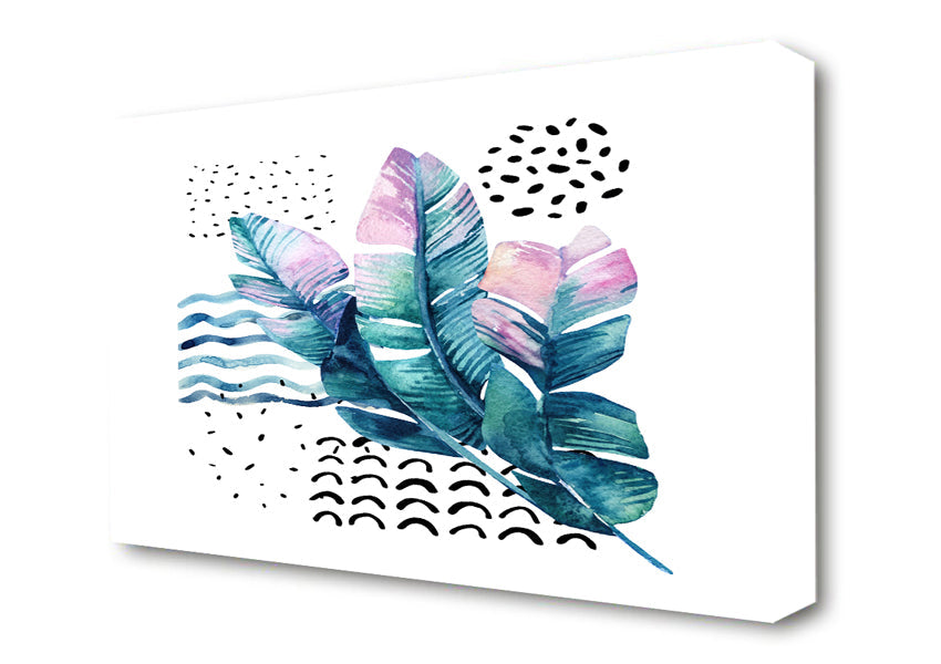 Green Leaves And Shapes Canvas Wall Art