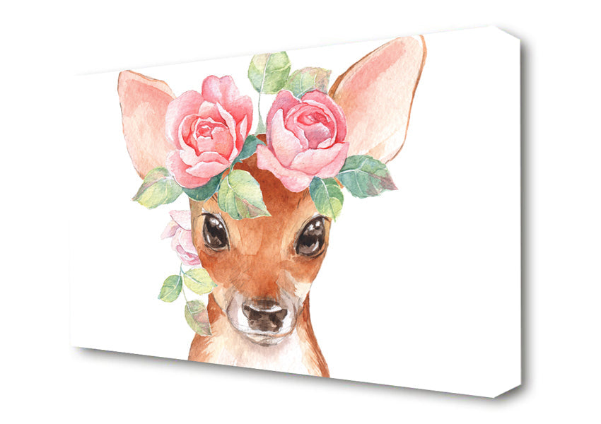 Water Colour Floral Deer Canvas Wall Art