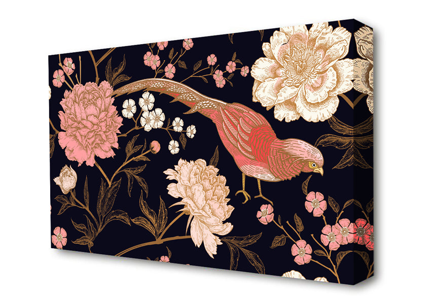 Pheasant And Flowers Canvas Wall Art