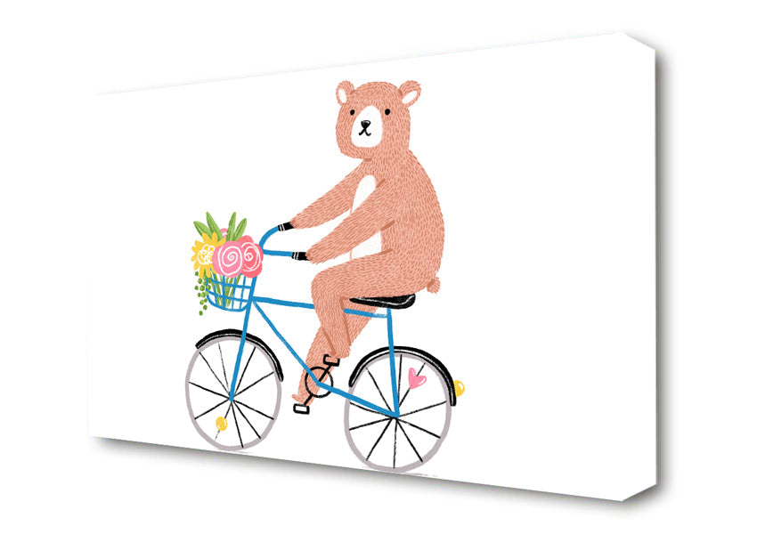 Bear Riding A Bike Canvas Wall Art