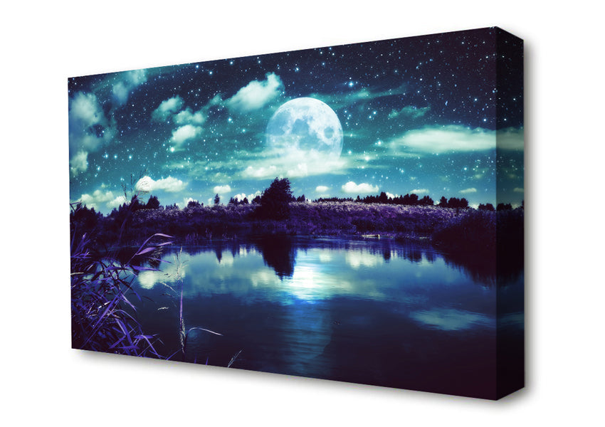 Lake Under The Night Sky Canvas Wall Art