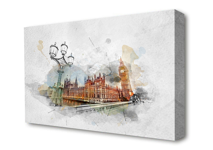 Watercolour Streets Of Parliament Canvas Wall Art