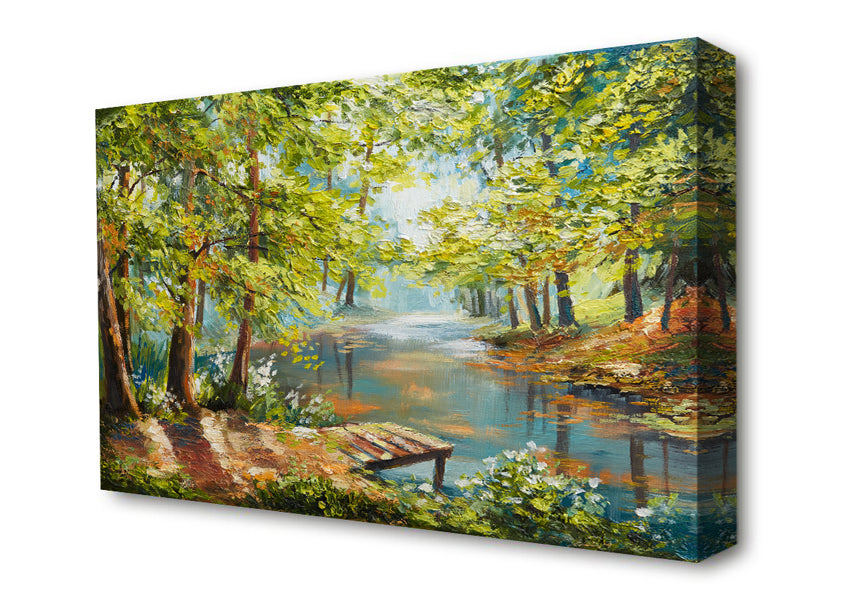 Footbridge Into The Woods Lake Canvas Wall Art