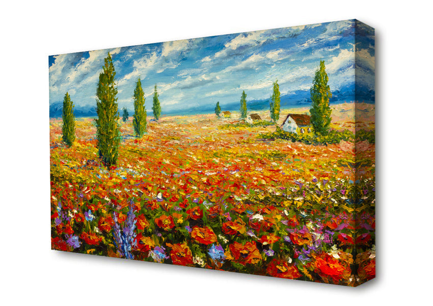 Field Of Trees And Flowers Canvas Wall Art