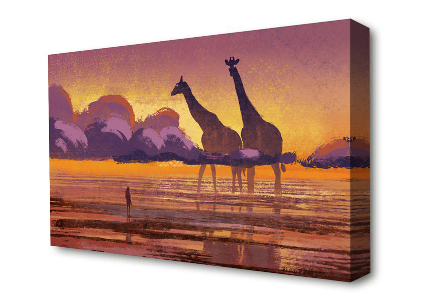 Giant Giraffes In The Distance Canvas Wall Art