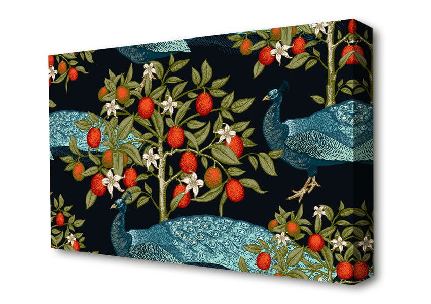 The Peacock And Orange Tree Canvas Wall Art
