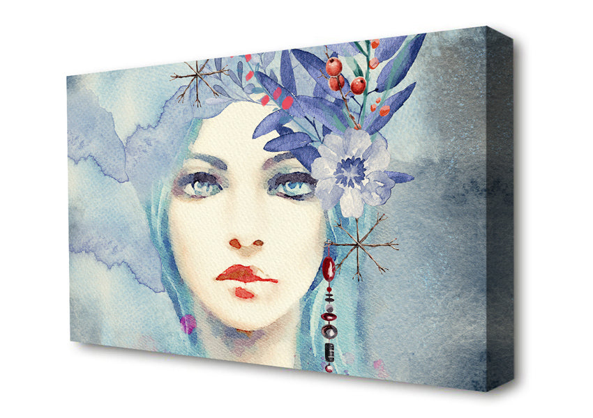 Blue Face Woman Watercolour Canvas Wall Art