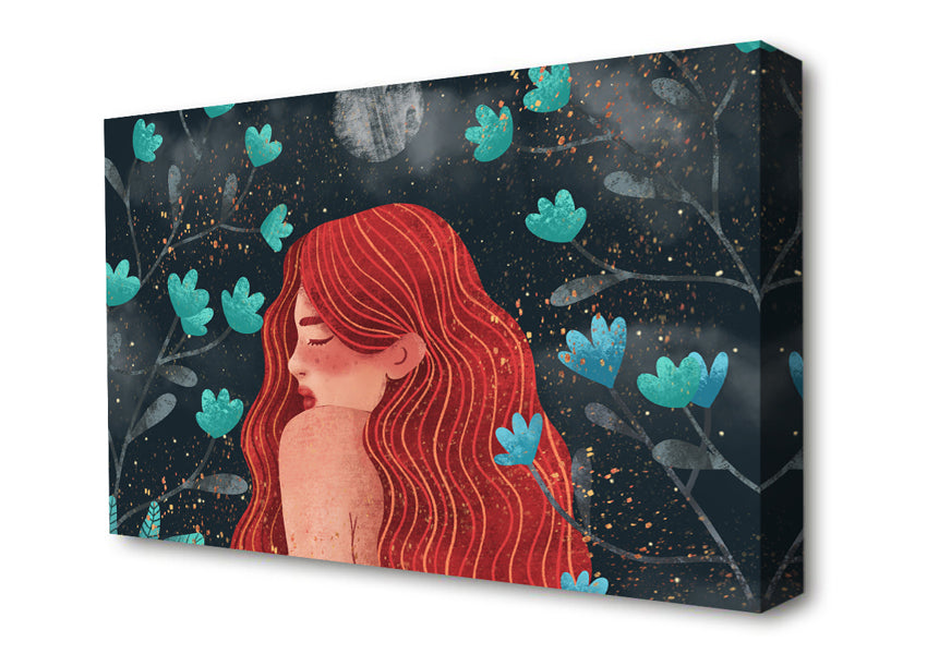 Red Haired Girl Flowers Canvas Wall Art