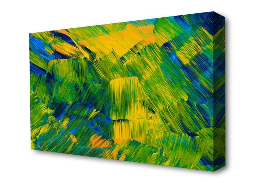 Green On Yellow Flat Brush Trokes Canvas Wall Art