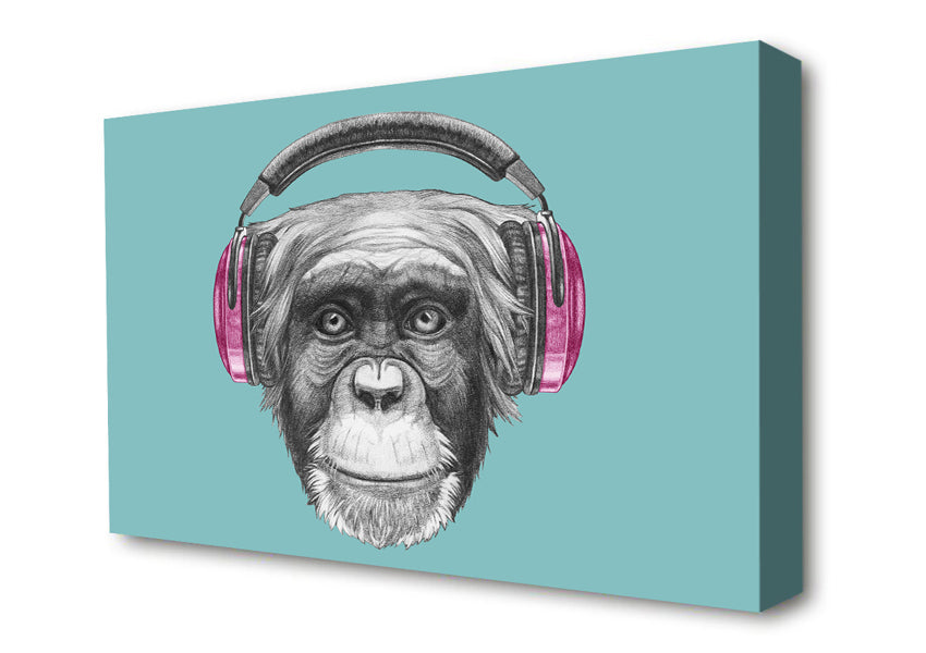 Chimpanzee Headphone Dj Canvas Wall Art