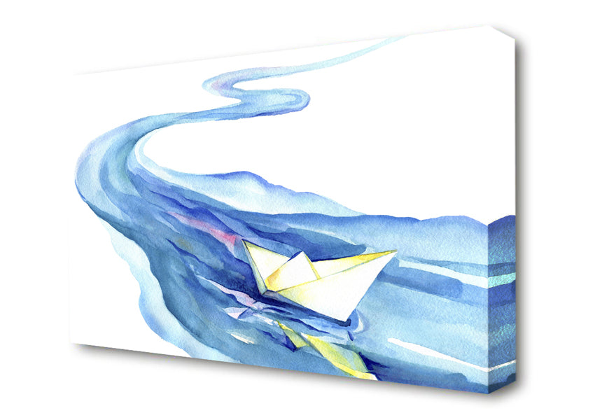 Paper Boat Down The Stream Canvas Wall Art