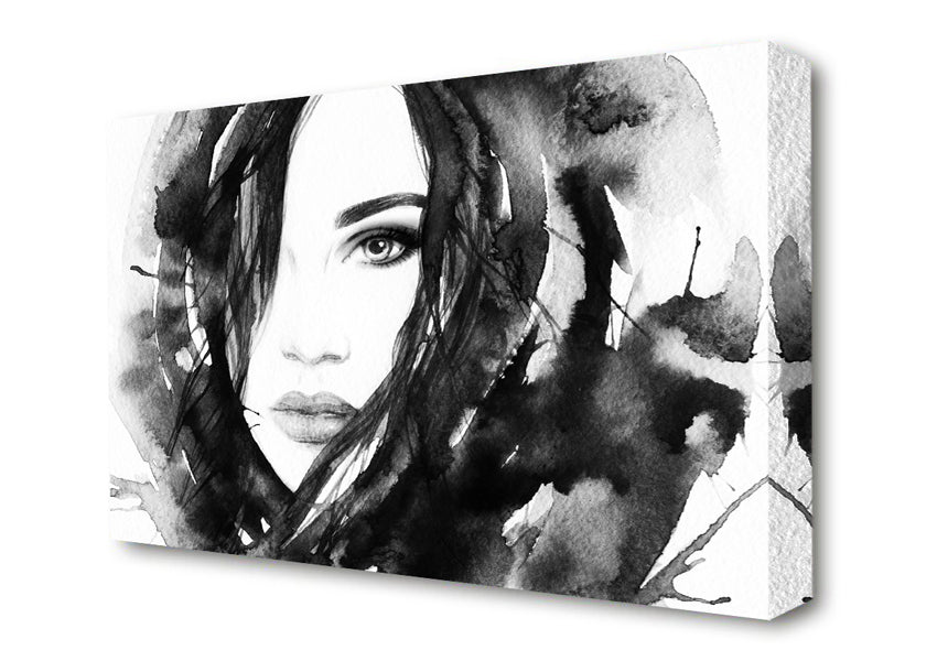 Black And White Watercolour Face Canvas Wall Art