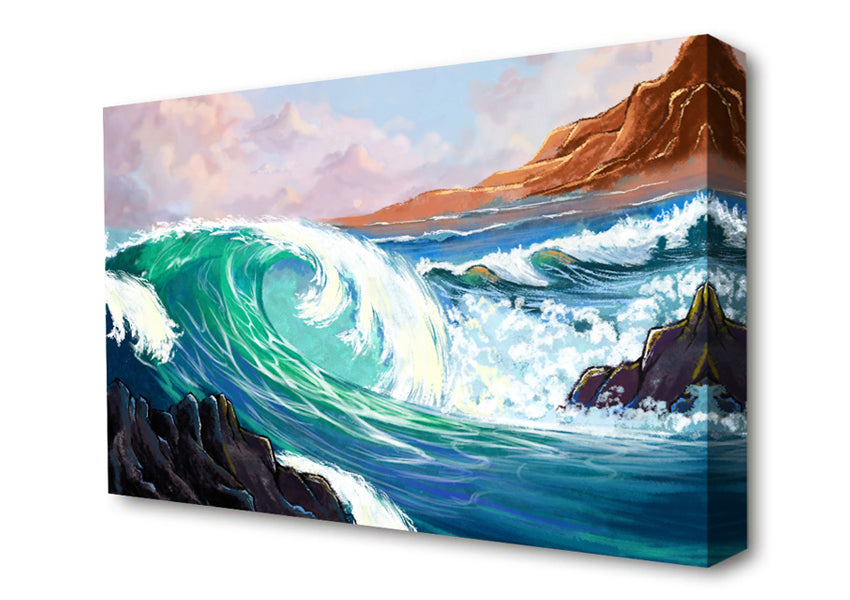 Waves Crashing On The Cliff Rocks Canvas Wall Art