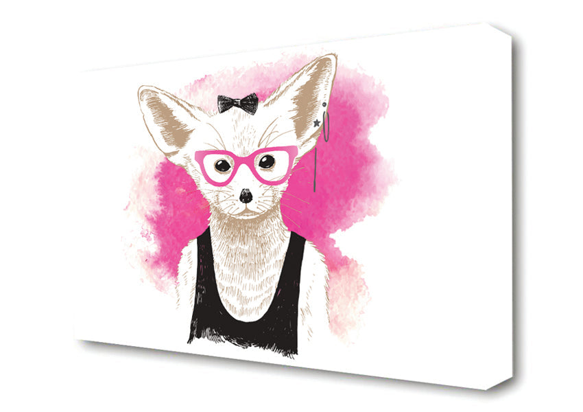 Arctic Fox Bow Pink Glasses Canvas Wall Art