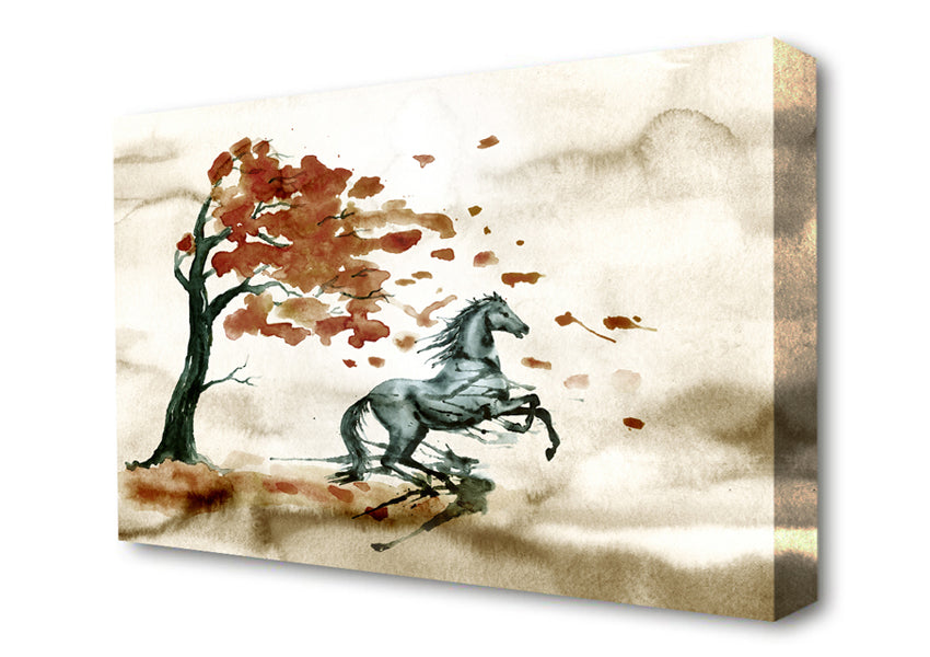 Tree Horse In The Wind Canvas Wall Art