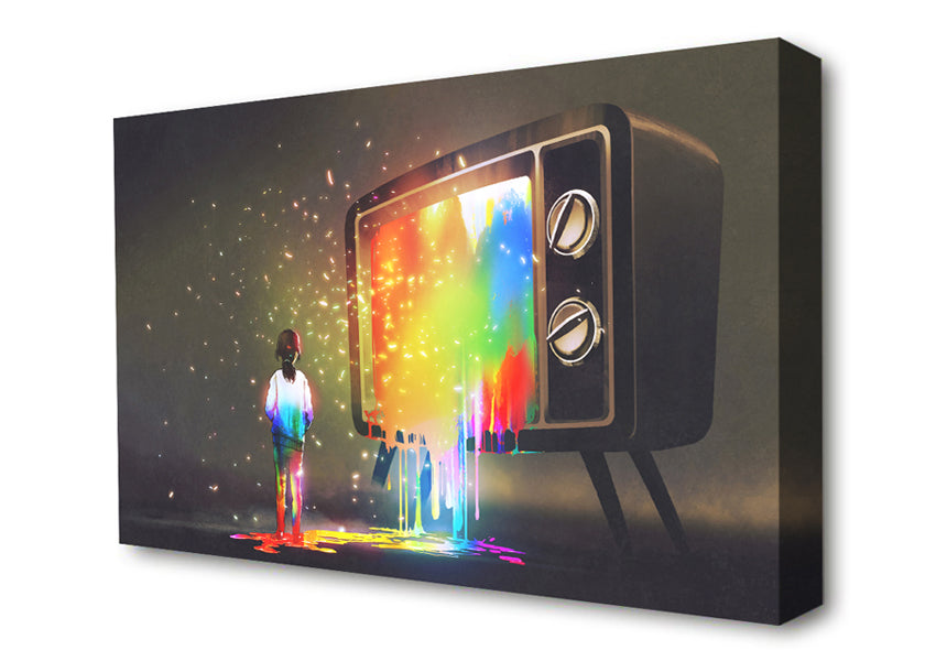 Colour Spilling Out The Tv Canvas Wall Art