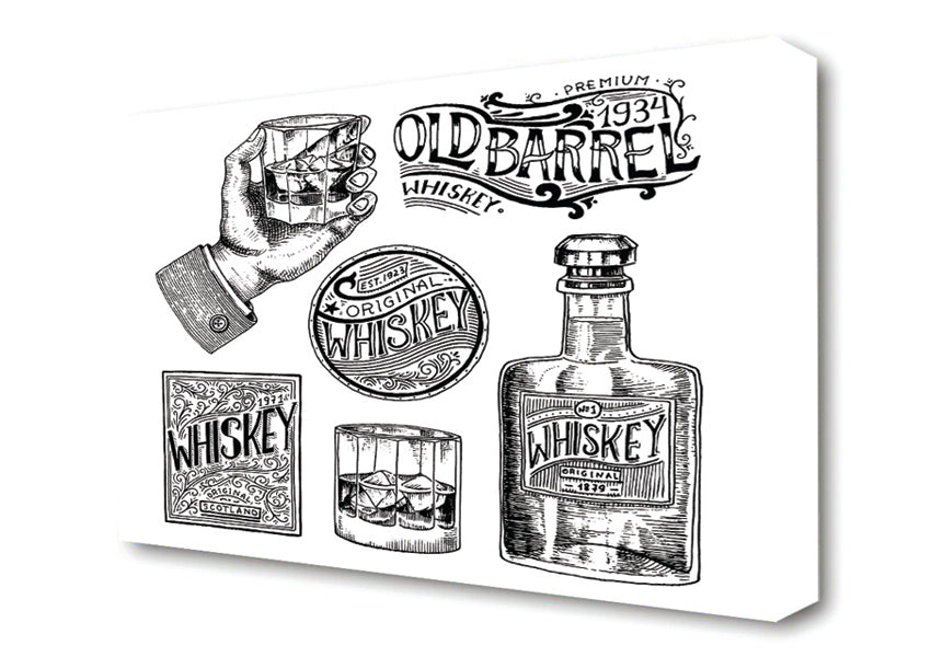 Old Whiskey Bottles Canvas Wall Art