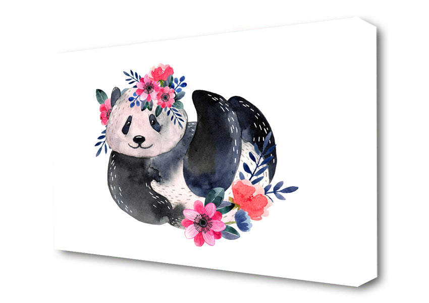 Cute Floral Panda Canvas Wall Art