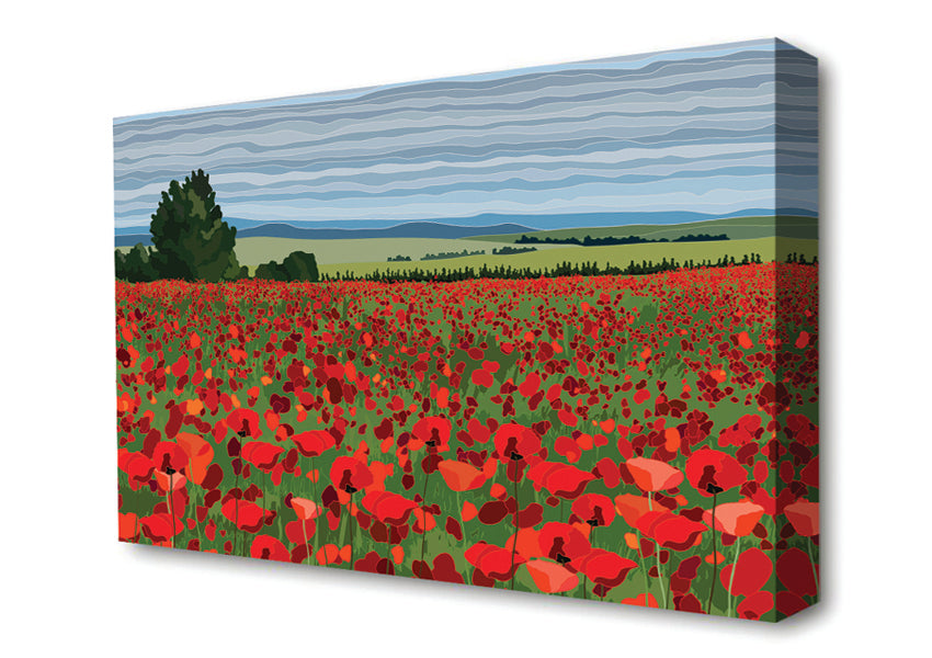 Red Poppy Field Flowers Canvas Wall Art