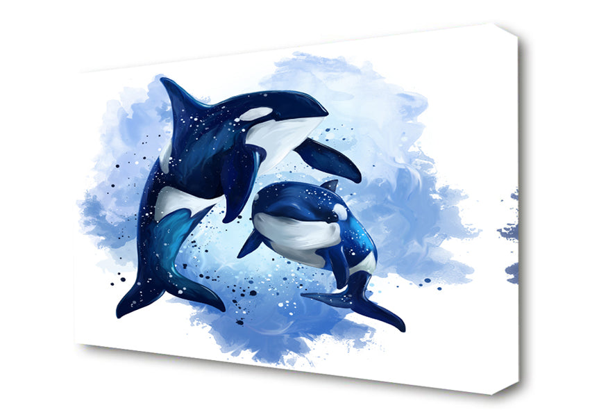 Orca Mother And Baby Canvas Wall Art