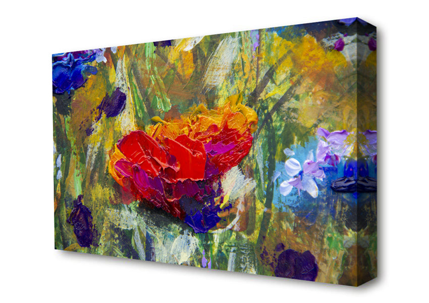 Red Flower Abstract Paints Canvas Wall Art