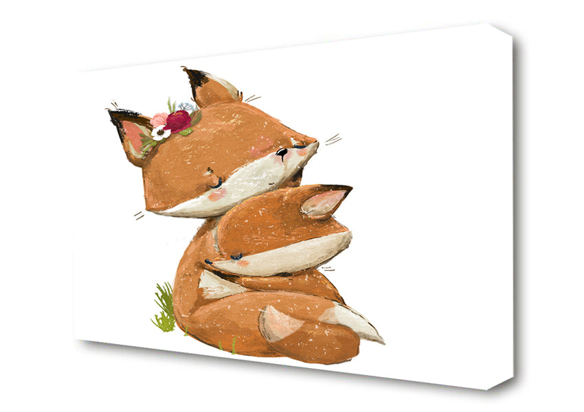 Fox Family Cuddle Canvas Wall Art