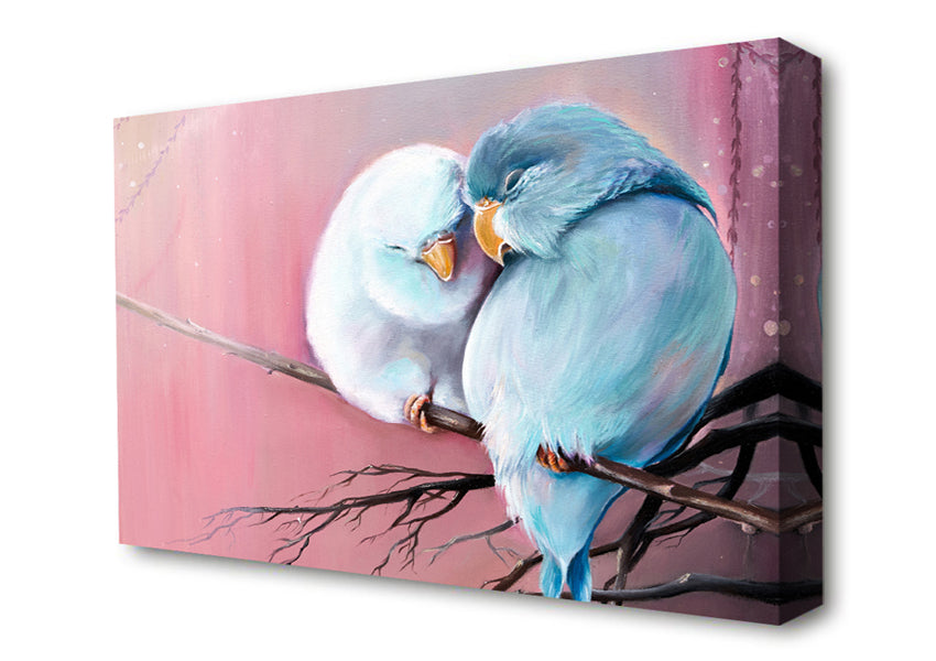 Two Love Birds On A Branch Canvas Wall Art