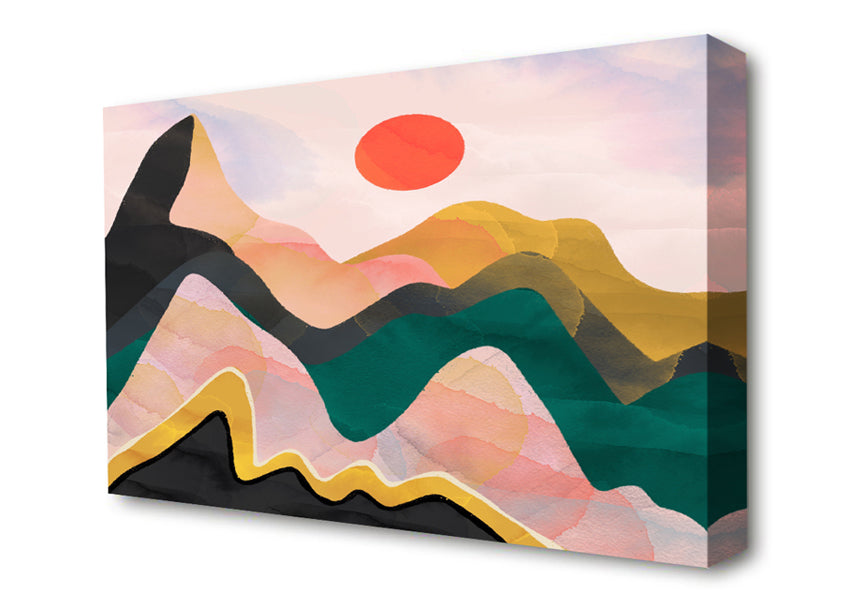 Red Sun Mountain Abstract Canvas Wall Art