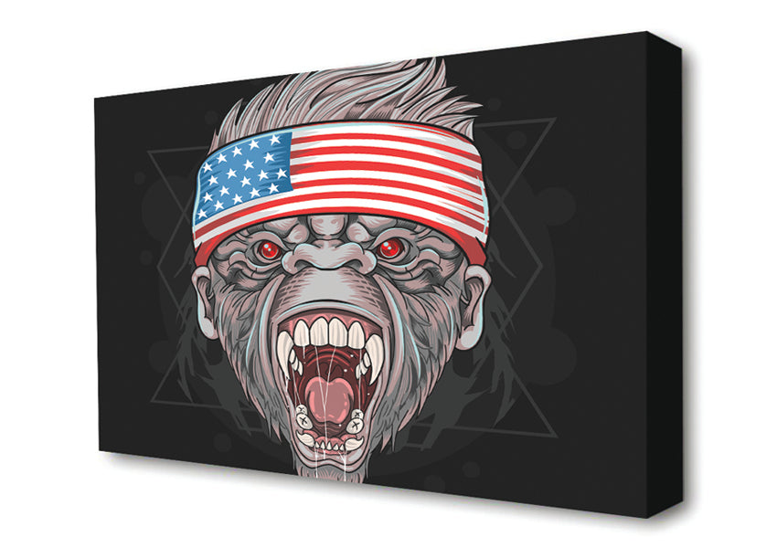 Angry Gorilla American Flag Canvas Wall Art