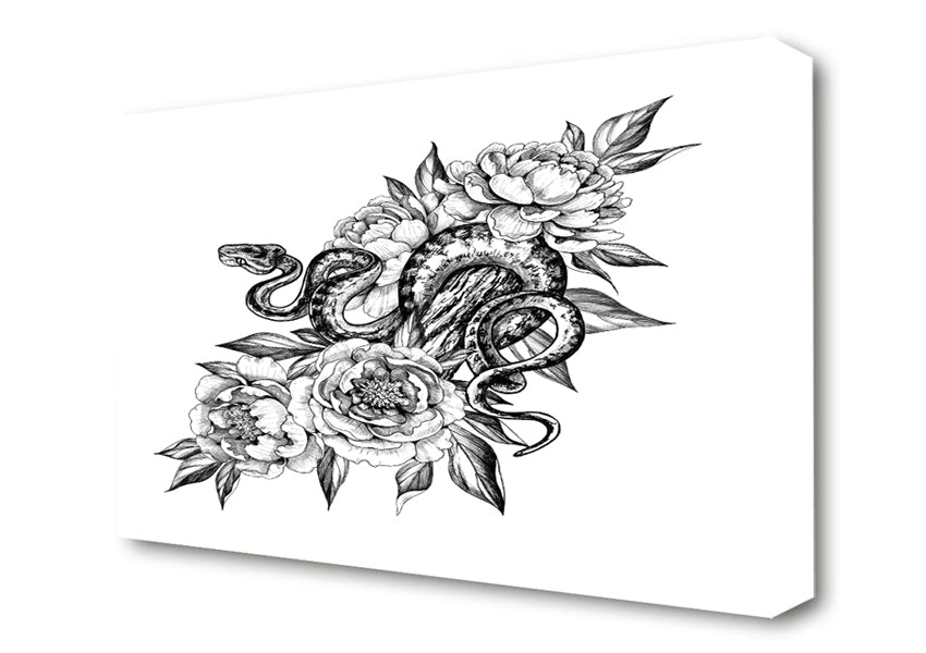Snake Round The Flowers Canvas Wall Art