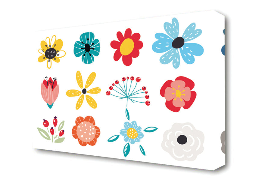 Twelve Summer Flowers Canvas Wall Art