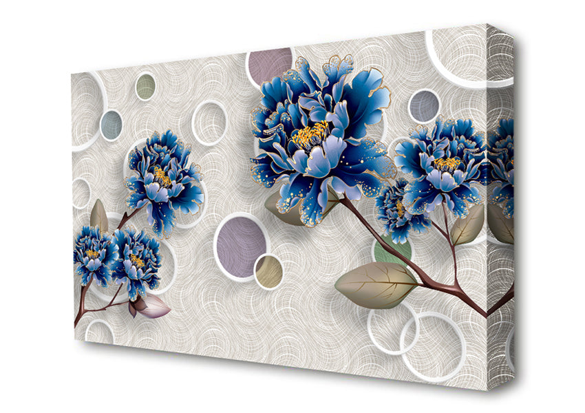 Blue Stunning Flower Circles Canvas Wall Art