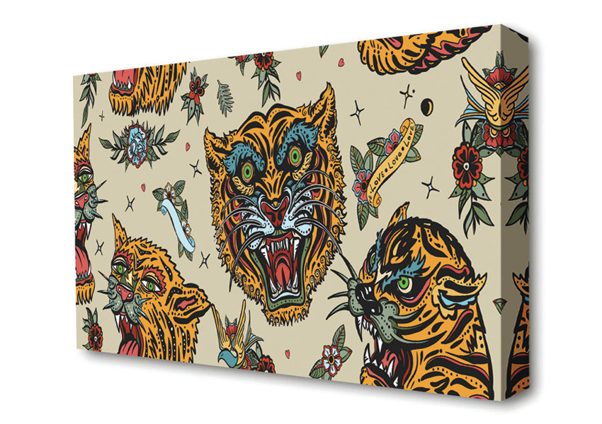 Tattoo Tiger Art Canvas Wall Art