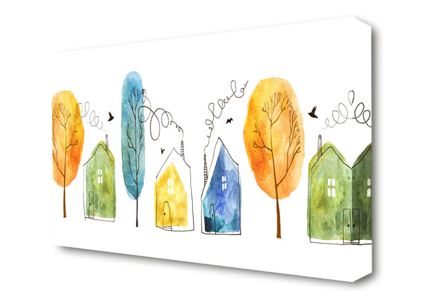 Smokey House And Trees Canvas Wall Art