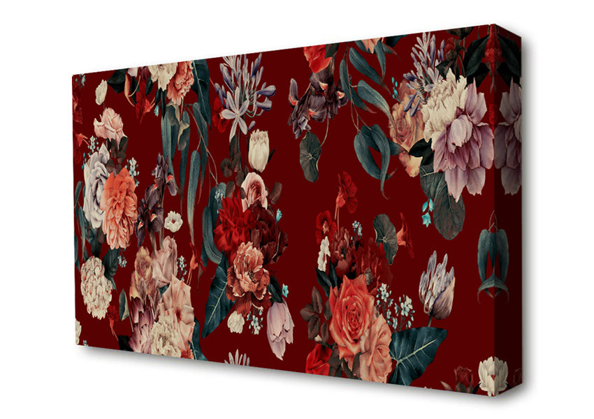 Flowers On Red Canvas Wall Art