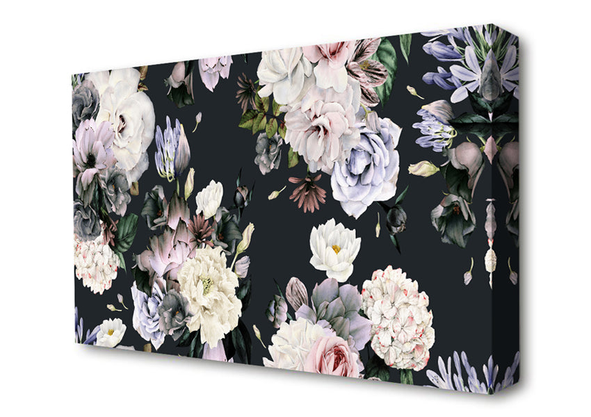 Flowers On Grey Canvas Wall Art