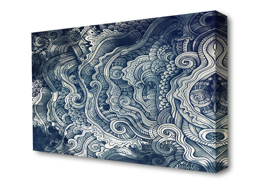 Ripples And Swirly Dots Blue Canvas Wall Art