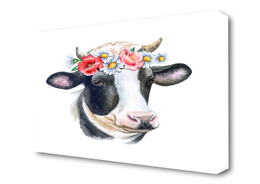 Flower Girl Cow Canvas Wall Art