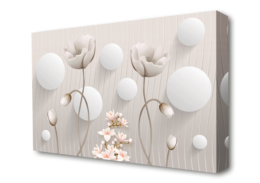 White Flower Circles Canvas Wall Art