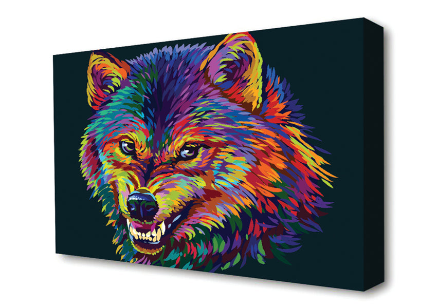 Growling Wolf Colour Canvas Wall Art