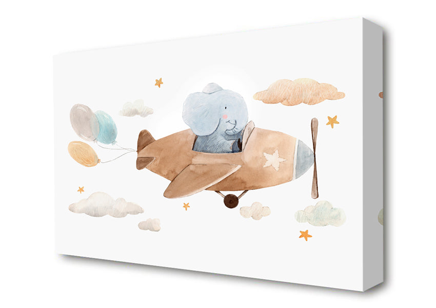 Elephant Riding Plane Canvas Wall Art