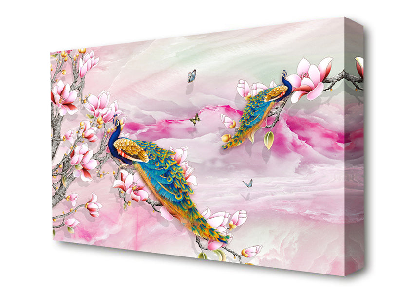 Peacock Blossom Branch Canvas Wall Art