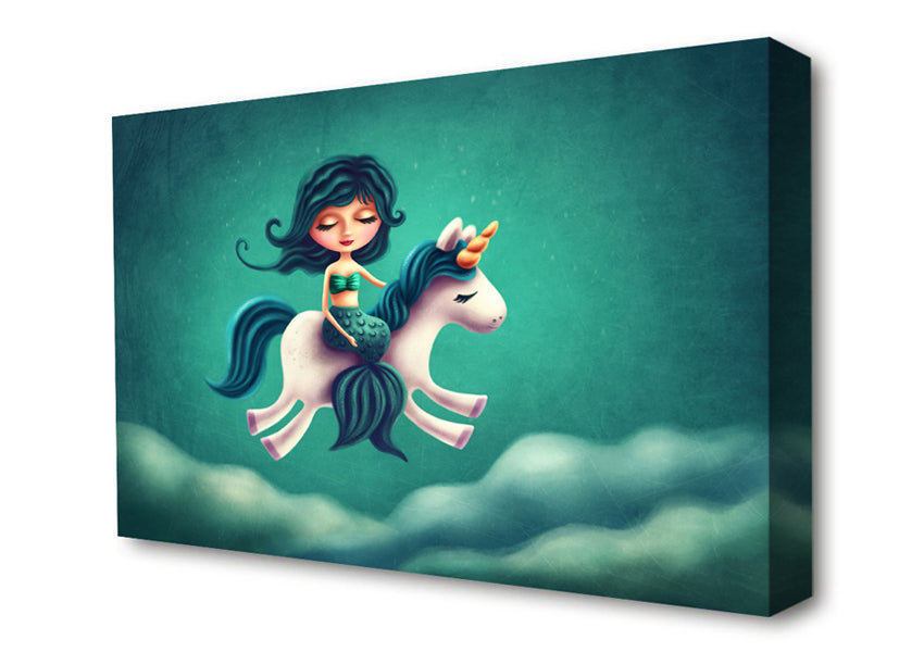 Mermaid Riding A Unicorn Canvas Wall Art