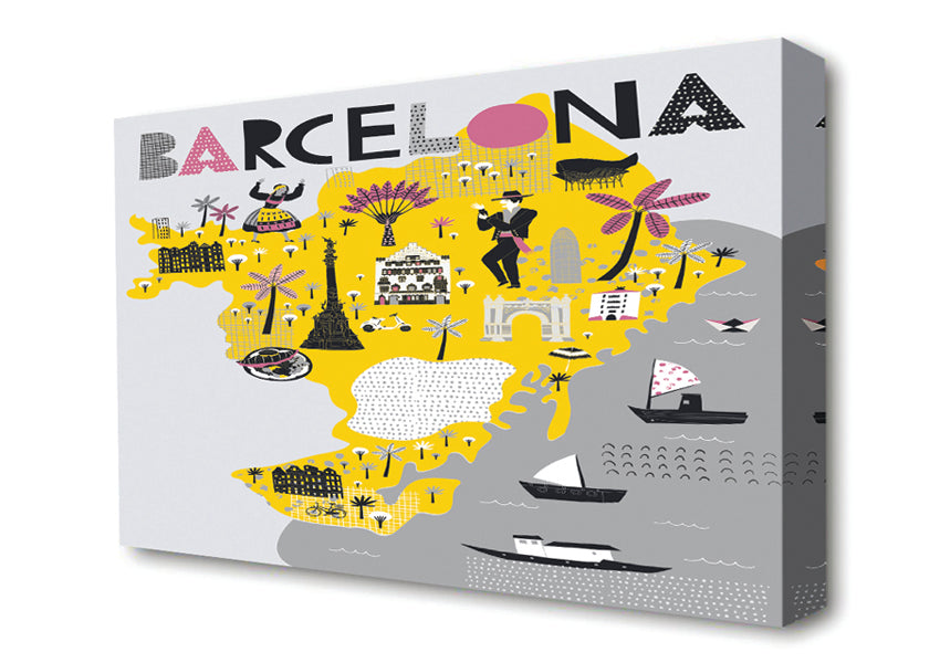 The Little Map Of Barcelona Canvas Wall Art