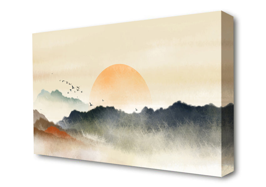 Sun Peeking Over The Sunset Canvas Wall Art